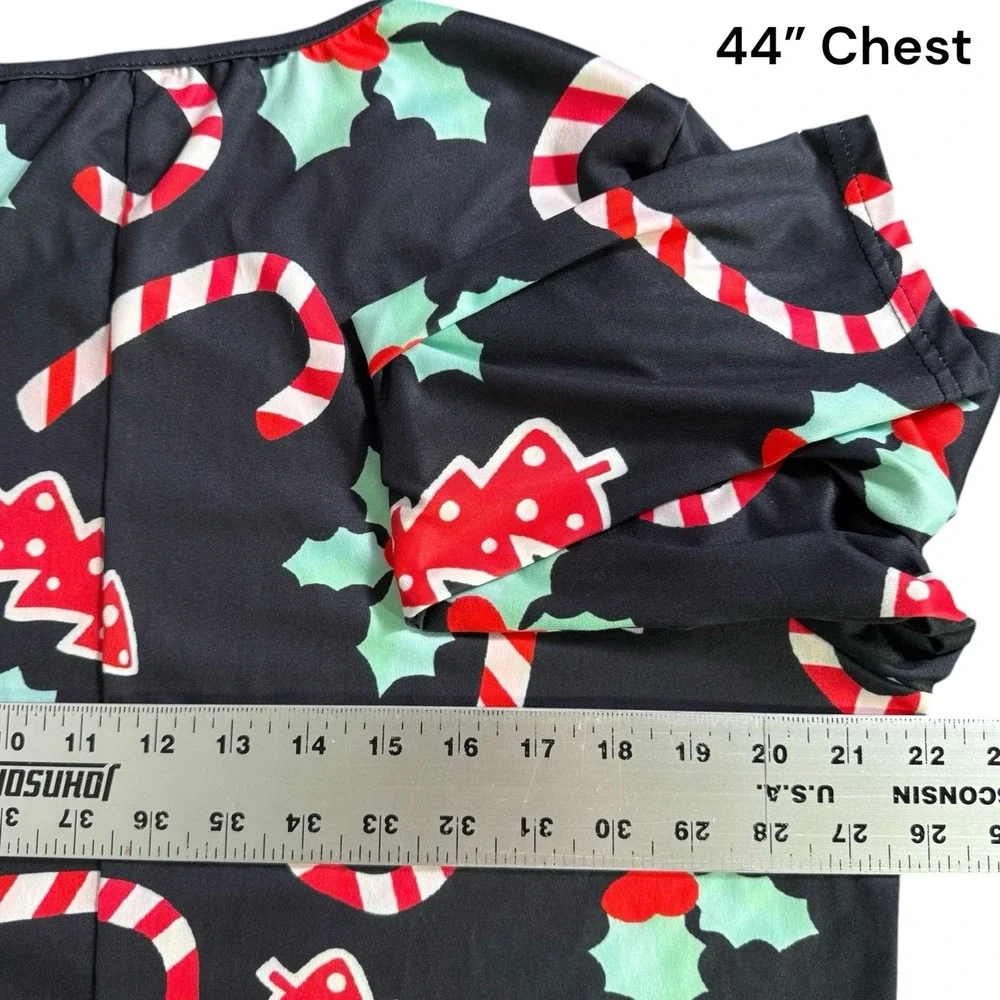 Christmas Holiday Long Sleeve Stretchy Black Dress Candy Canes Women Sz XXL - Picture 8 of 10